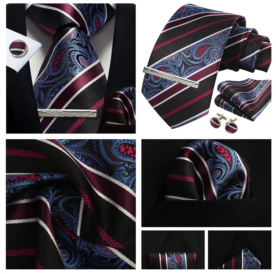 Herren Gold schwarz Paisley Seide Krawatte für Männer Luxus Geschenk klassische Krawatte Taschentuch Manschetten knöpfe Krawatten klammer Set formale Hochzeit Accessoires – Detail 17