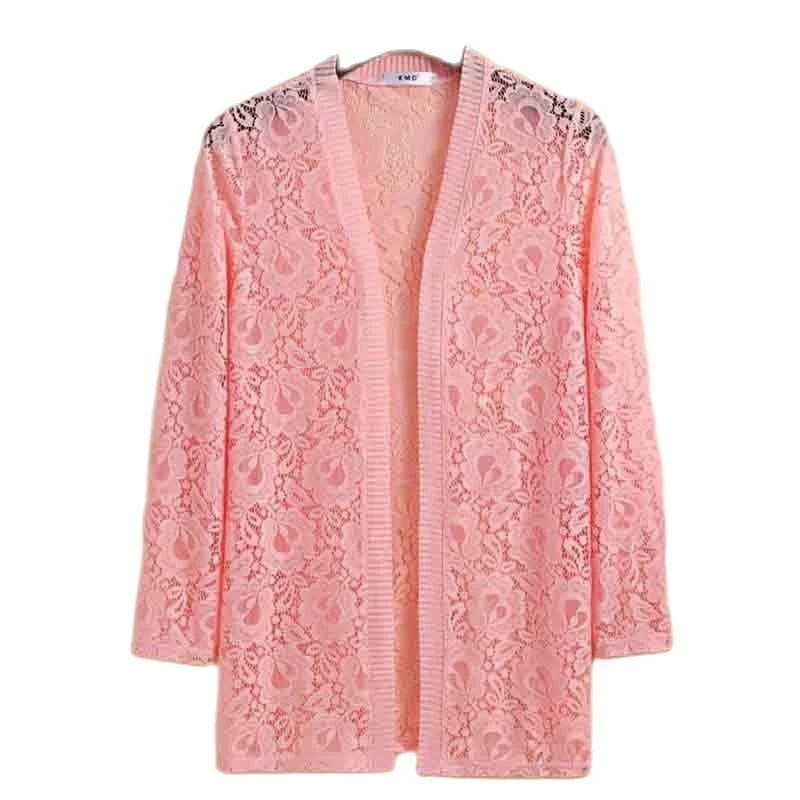 

2022 Spring And Summer New Women's Mid-length Lace Cardigan Thin Coat Casual Outer Wear Solid Color Sunscreen Cardigan