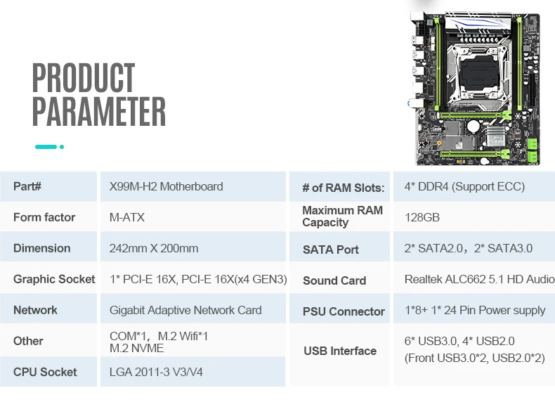 Jingsha X99 M-H ATXDesktop Motherboard LGA 2011-v3 E5 v3 CPU DDR4 RAM Supports 2678V3 2620 V3 support SSD M.2 SATA 3.0 PCIE 16X gaming pc motherboard cheap