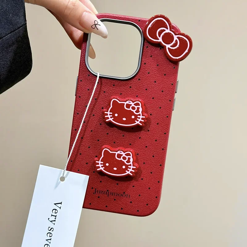Cute Candy 3D Kitty Toy Bowknot Leather Style Soft Phone Case