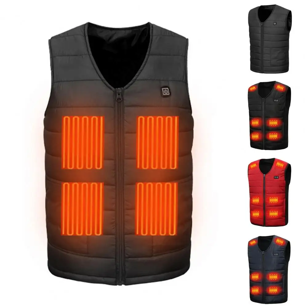 Soft Heating Vest Usb Vest with 10/12 Blocks V Neck Energy-saving Zipper Closure for Men Women Padded Thick Windproof for Winter