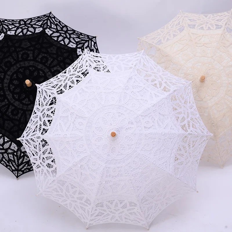 

White Lace Wedding Umbrella Long handle Handmade Applique wedding Scallop Edge Embroidery Parasol Romantic Bridal Photograph New