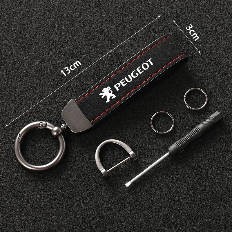 Suede Leather Keychain Car Keyring For Peugeot 206 207 208 301 307 308 T9 406 407 508 2008 3008 5008 108 RCZ 607 4008 301