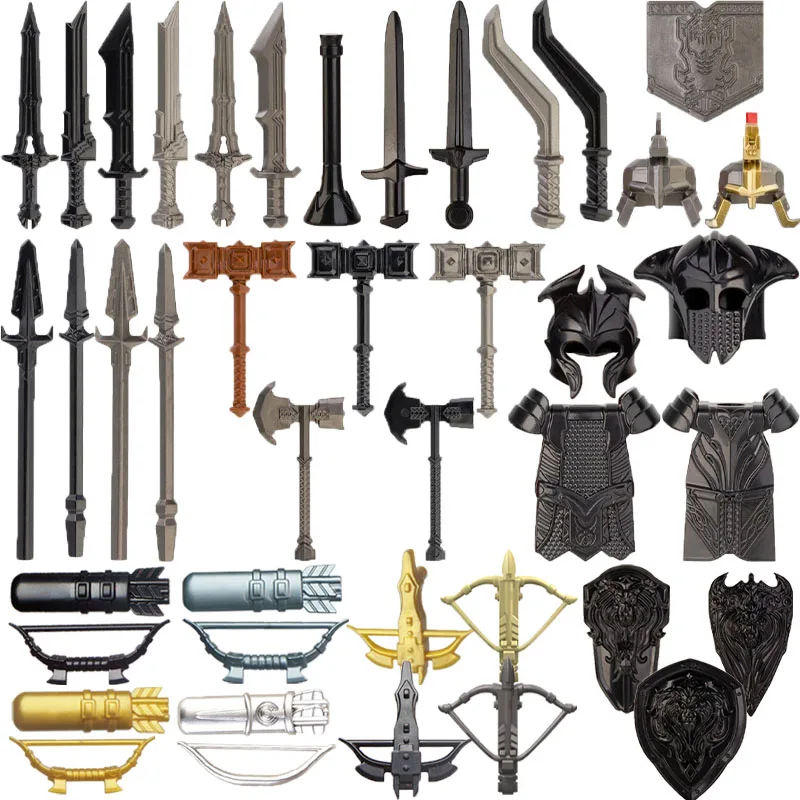 

Medieval Accessories Building Blocks Soldiers Figure Weapons Bow Arrow Sword Spear Ax Armor Shields Helmet Bricks Toys Kids O051