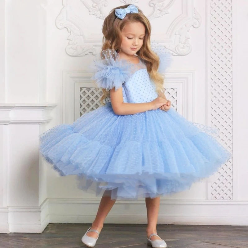 

Tulle Puffy Flower Dress For Girl Ivory Lace Girl Wedding Party Dress Cute Girl Dresses For Very Elegant Party