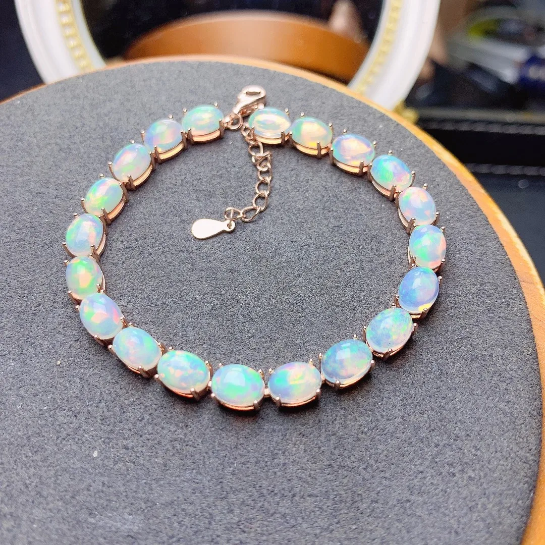 6*8mm 20pcs White Fire Opal Stone Link Bracelet and Bracelet Silver Plated Luxury Large Jewelry Simple Gift For Women
