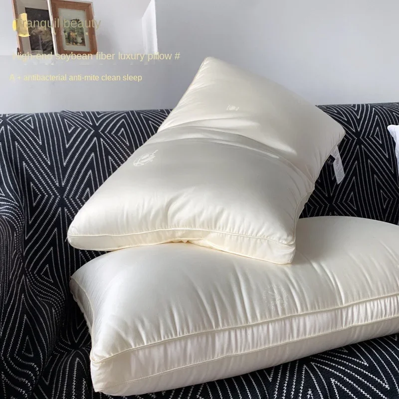 

Soybean Fiber Pillow Core Tribute Satin Jacquard Home Pillow Core Bed Pillow Dormitory Home Pillow