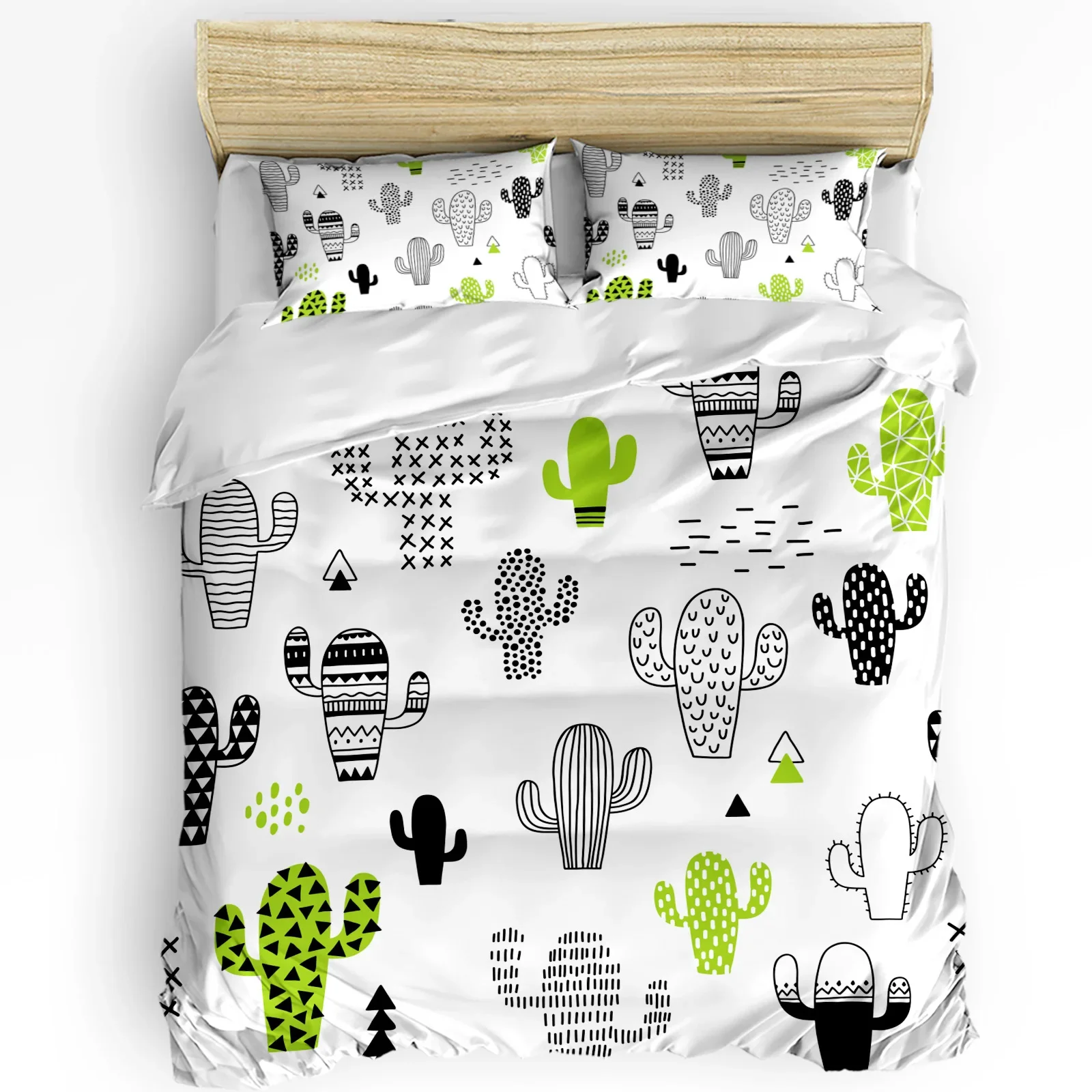 

3pcs Bedding Set Cartoon Graffiti Green Black White Cactus Duvet Cover Pillow Case Boy Kid Teen Girl Bedding Covers Set