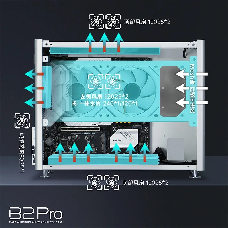ZZAW B2Pro 올알루미늄 MATX 미니 컴퓨터 케이스 ATX/SFX 섀시 (손잡이 포함) 심플한 디자인 및 240 수냉 시스템 호환