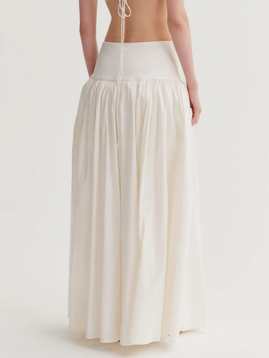 

Women s Long Skirt Loose Fitting Elastic Waist Ruched Detail Solid Color Skirt for Spring Summer