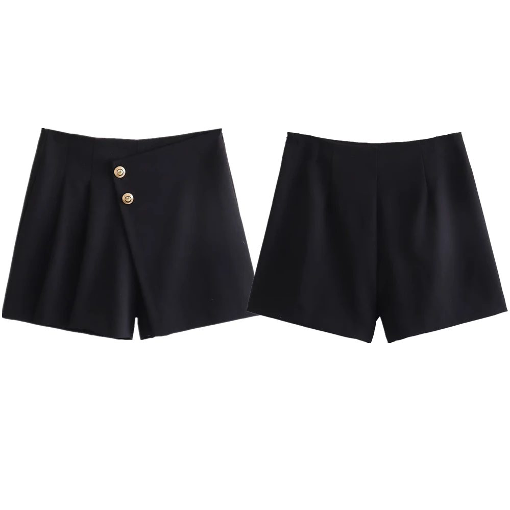 Dave&Di 2024 Autumn New Ladies French Ladies Asymmetric Fashion Culottes Bermuda Women Shorts