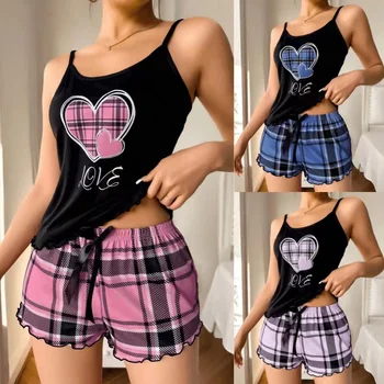 2026 Comfort Women Pajamas Sleepwear Pajama Set Sports Camisole and Shorts Print Ventilate Casual Soft Comfortable Sexy Pajamas