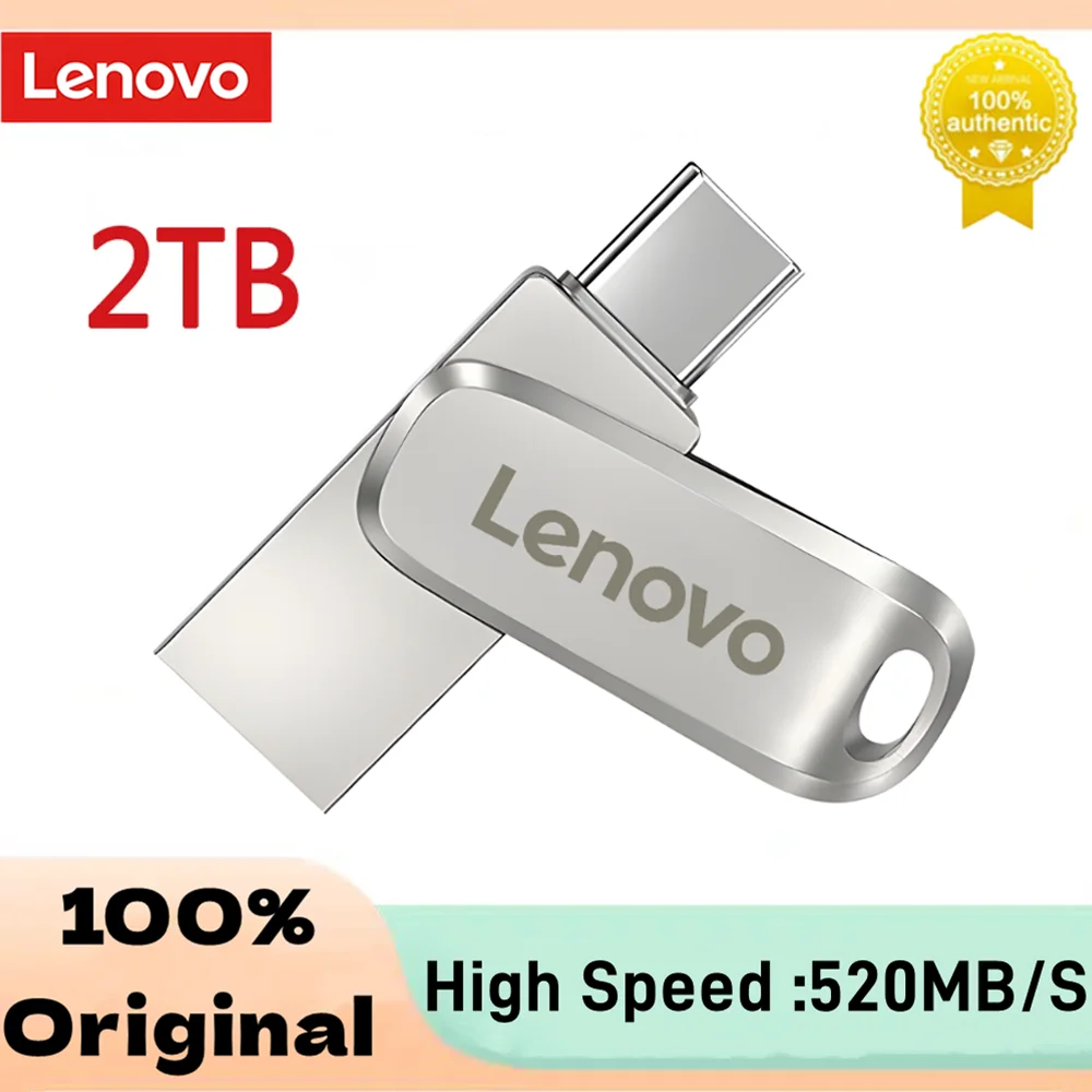 Lenovo 2Tb Usb Flash Drive Usb 3.0 Metallo Ad Alta Velocità Flash Drive 1Tb Type-C Pendrive Impermeabile Portatile Otg 2-In-1 Pen Drive