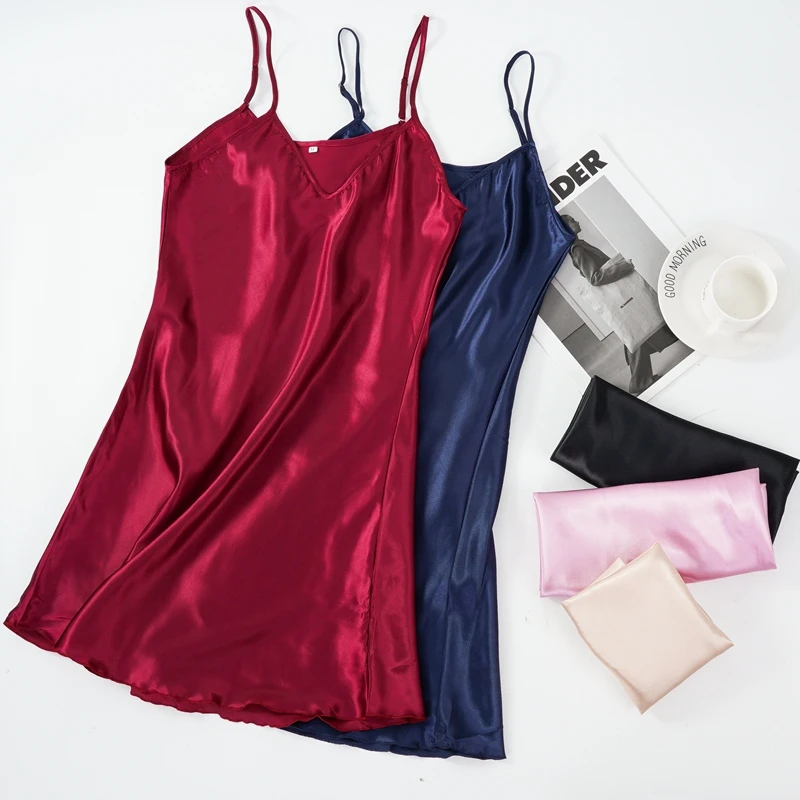  Sexy Pajamas Women's Silk Suspender Nightdress Ladies Spring and Summer Ice Silk Thin Halter Home Service Satin Night Dresses 