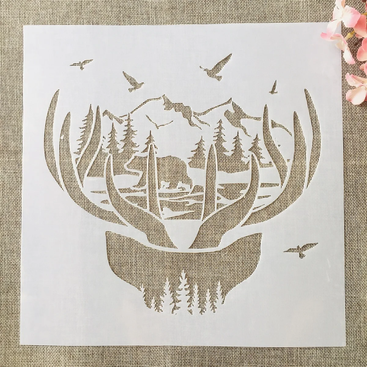 

30*30cm Bear Deer Forest Antlers DIY Layering Stencils Wall Painting Scrapbook Coloring Embossing Album Decorative Template