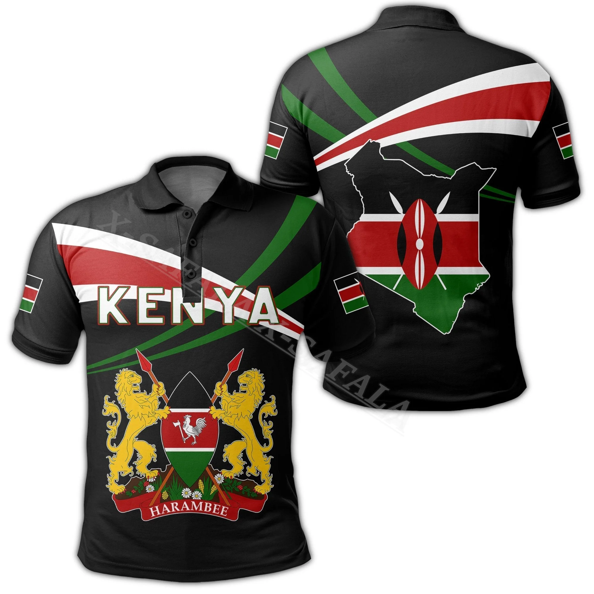 

Kenya National Flag and Emblem 3D Print Polo Shirt Mens Collar Short Sleeve Streetwear Casual Top New Summer Shirt-4