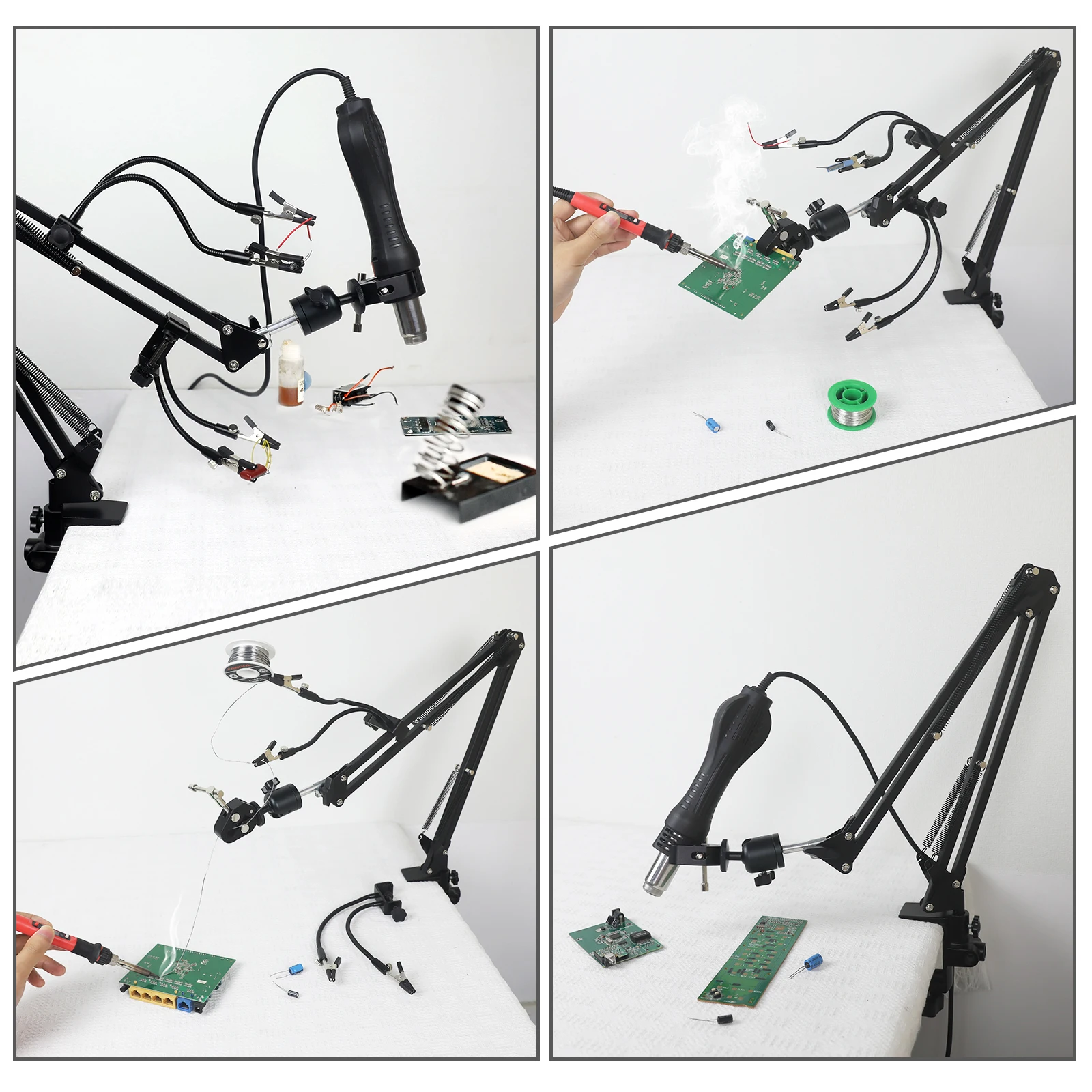 NEWACALOX 360° Rotatable PCB Motherboard Fixture Hair Dryer Holder Third Soldering Helping Hands Heat Gun Bracket Welding Tool 6