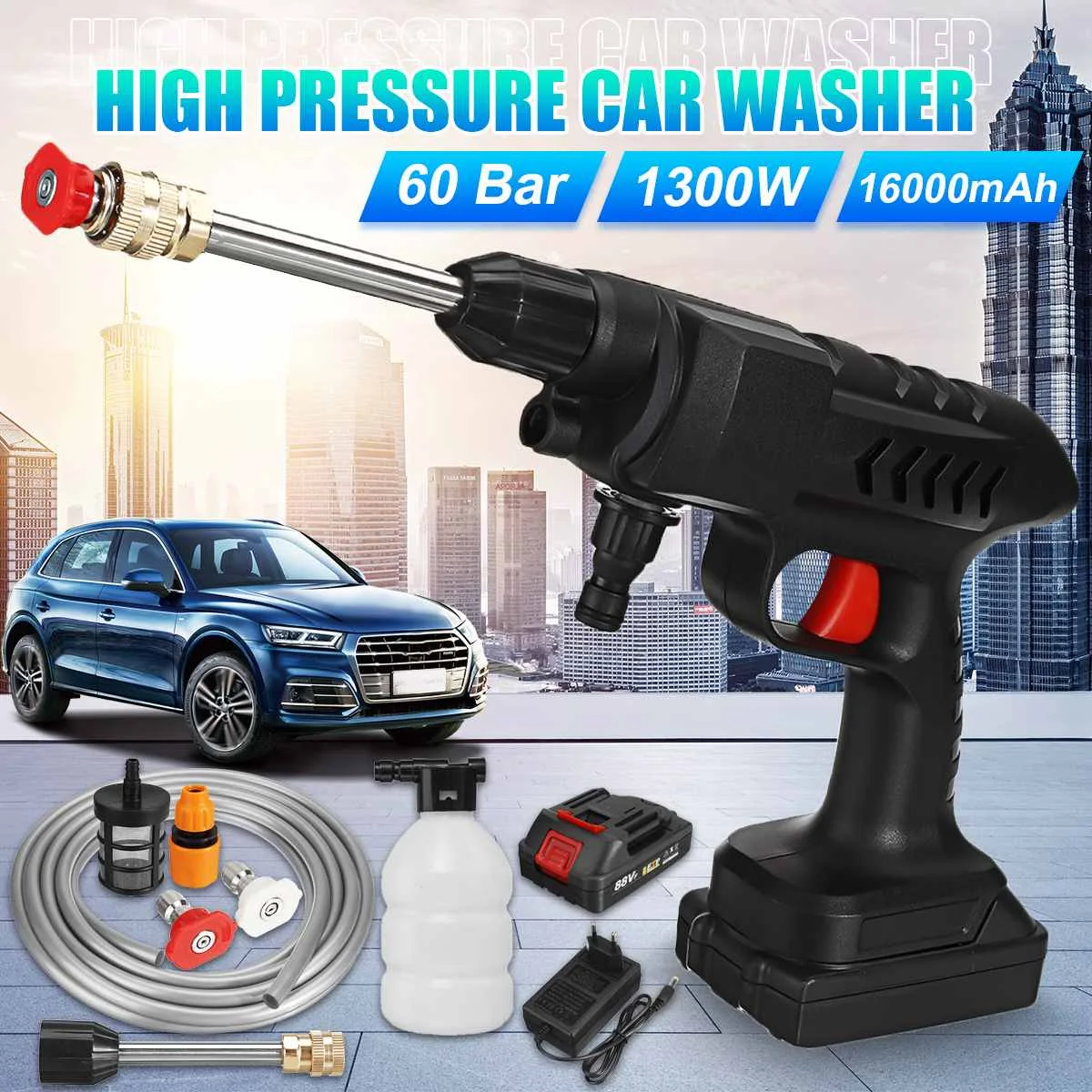 25v elektrische Auto waschanlage Pistole 30000mah drahtlose Hochdruck  reiniger Schaum Multifunktions-Düse pro table Auto waschen Garten Spray -  AliExpress