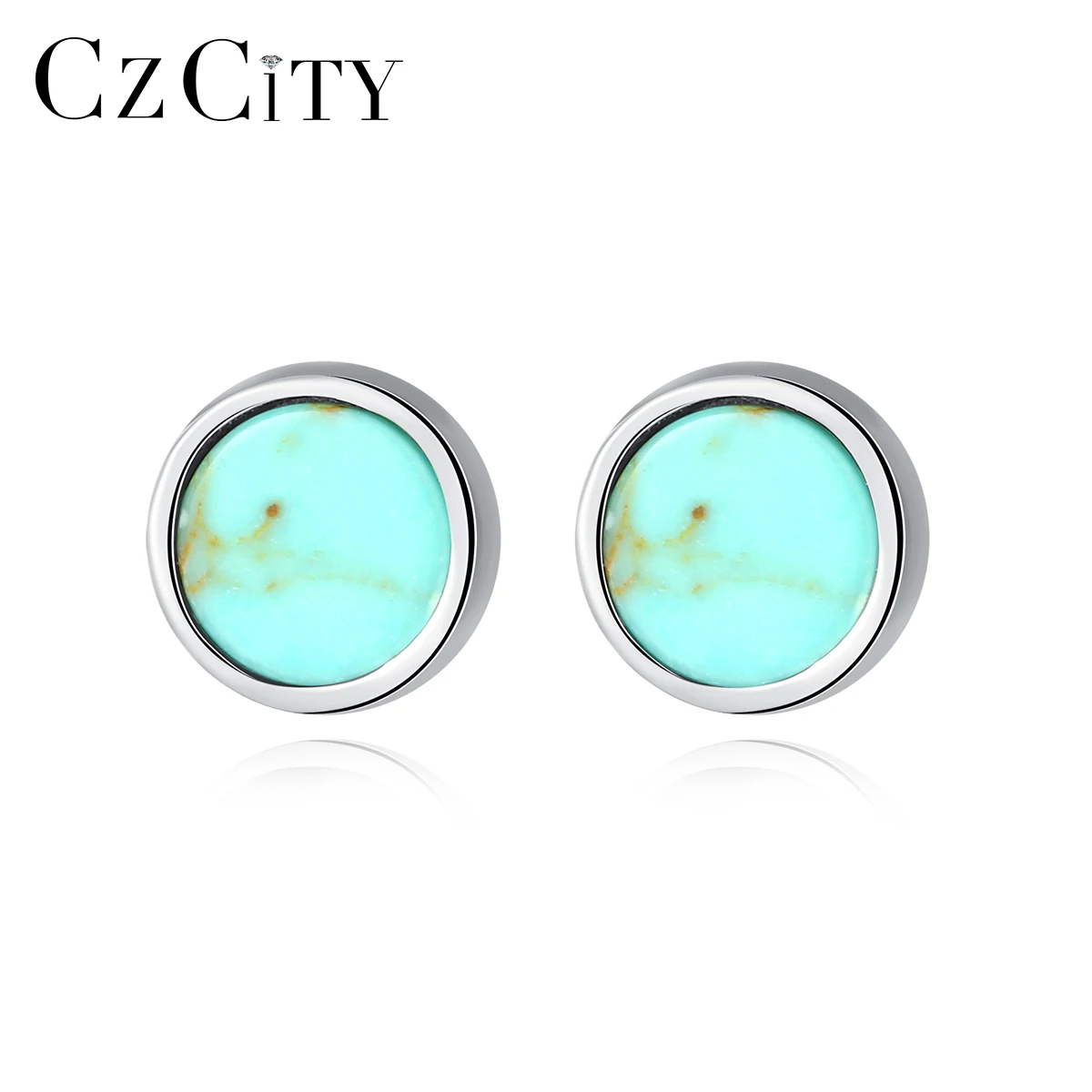 

CZCITY Round Women Turquoise Stud Earrings 2023 925 Sterling Silver Trend Vintage Earings For Girls Fine Jewellery Party Gift