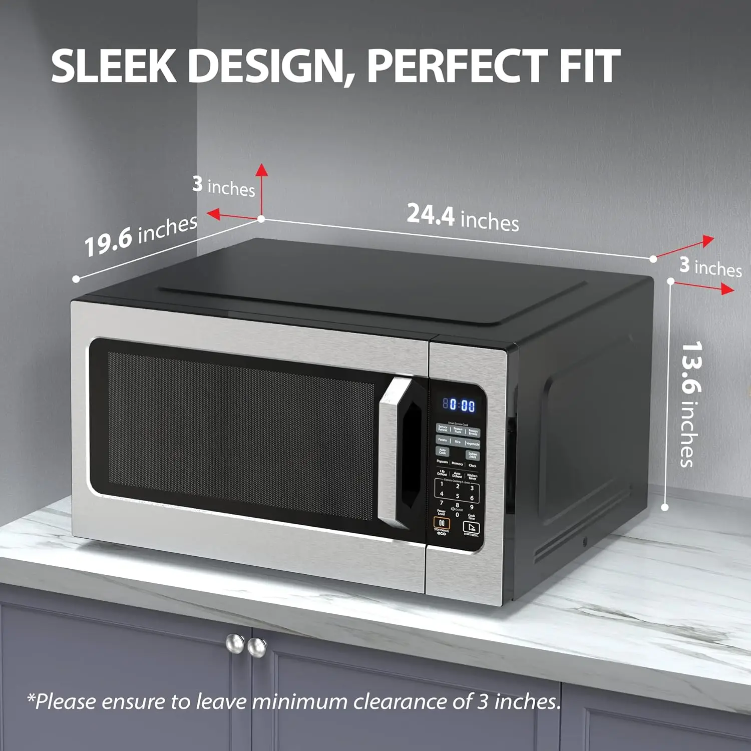 ML-EM62P(SS) Large Countertop Microwave with Smart Sensor 6 Menus Auto Defrost ECO Mode Mute Option & 16.5" Position Memory 3