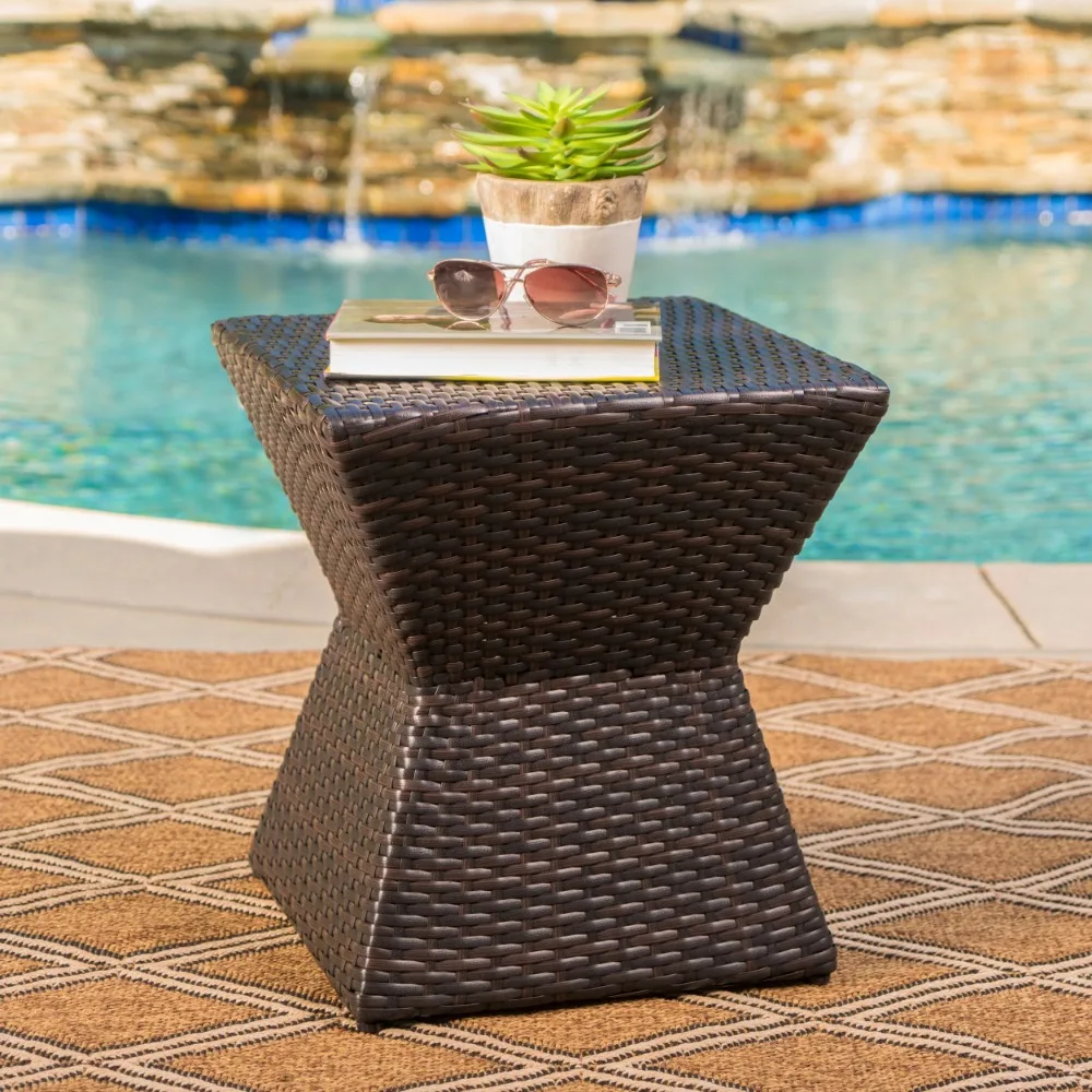 

Calahan Outdoor 16 Wicker Square Side Table Brown Durable Rack Without Installation Suitable for Outdoor Placement