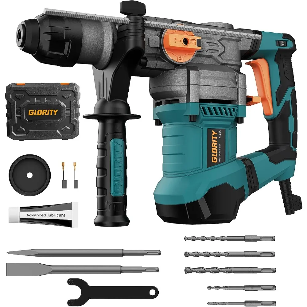 

13 Amp Rotary Hammer Drill with Safety Clutch, Variable Speed, 5 Bits, Chisels