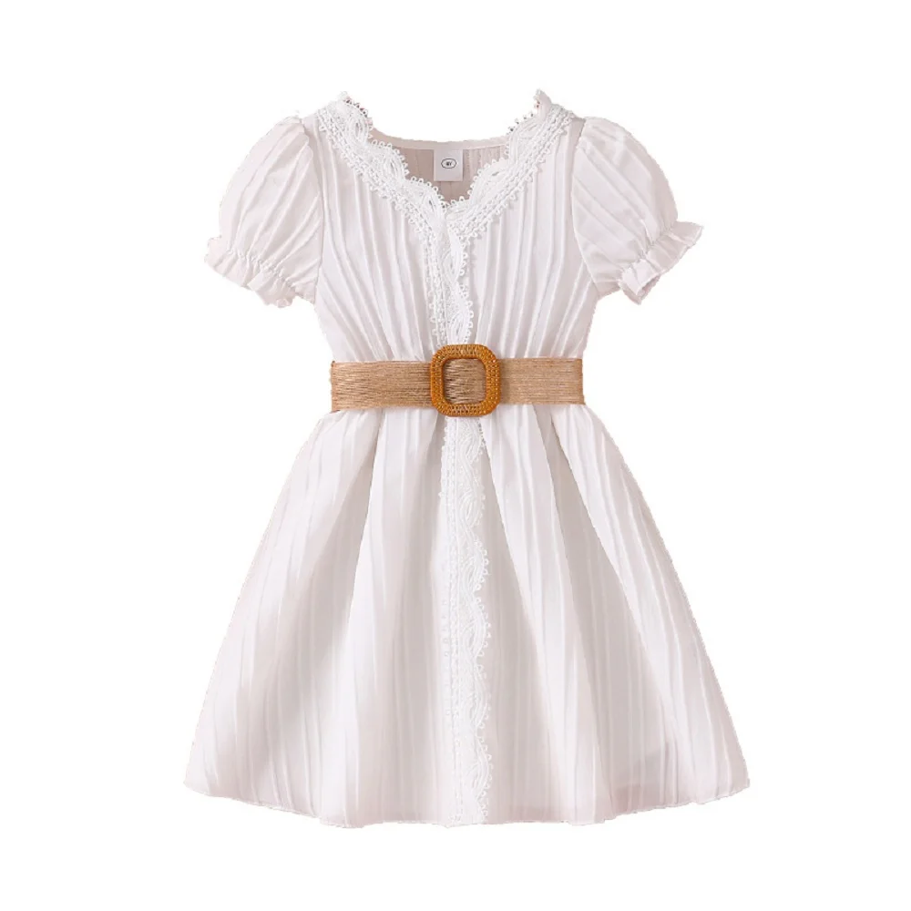 

Summer Girl Dress Lace Bohemian White Teenager Girls Clothes Beach Vacation Dress Princess with Belt Kid Clothing Teen Plus Size