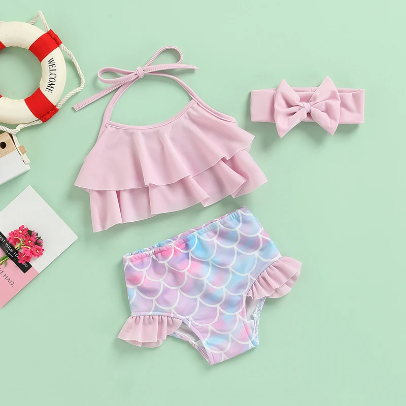 3 шт. детский купальный костюм с лямкой на шее оборками | Детская одежда и обувь