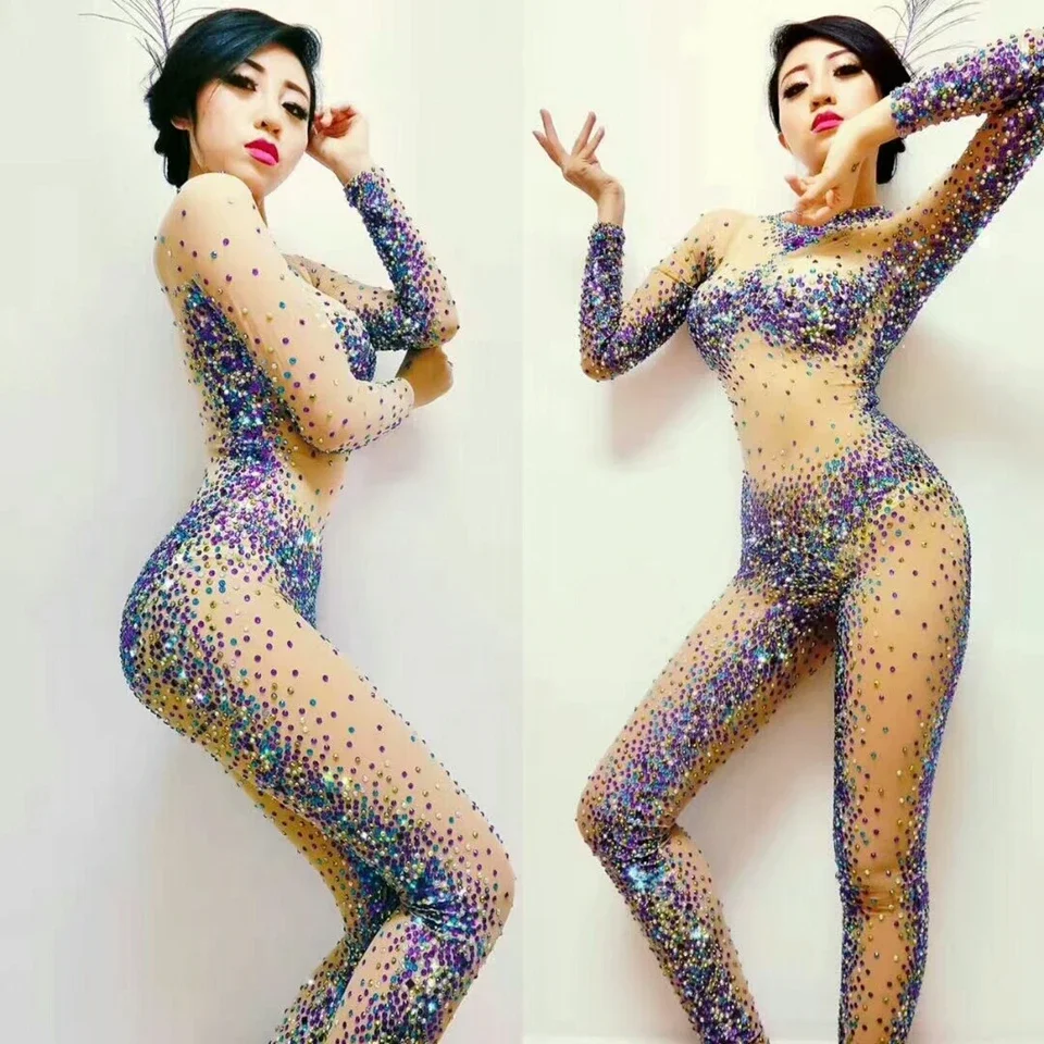 

Birthday Rhinestones Rompers Women's Jumpsuit Sexy Bodysuit Performance Party Celebrate Nightclub Singer Jazz DJ Dance Costumes