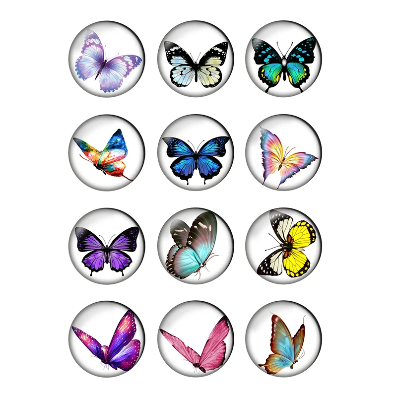 

12pcs Beauty Butterfly Round Photo Glass Cabochon 8mm 10mm 12mm 25mm Demo Flat Back DIY Jewelry Making Findings Wholesale T008