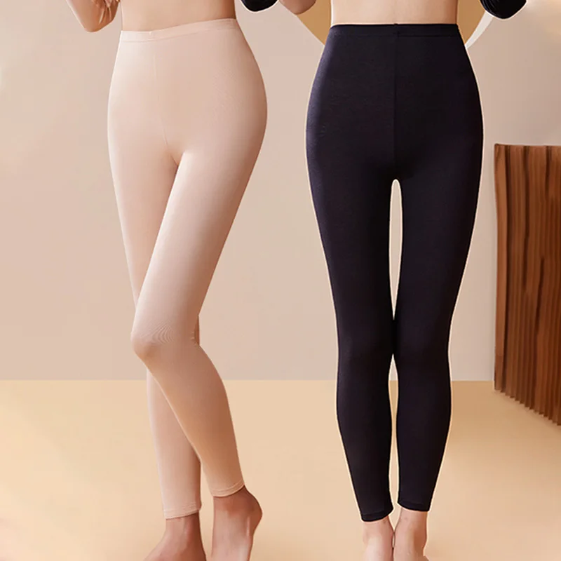

Women's Warm Underwear Base Layer Plus Size Bottom Pants Winter Long Johns Solid Color Elastic Seamless Leggings Modal