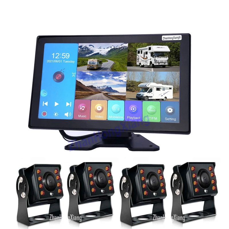 

10,1 "4CH раздельный Автомобильный видеорегистратор MP5 сенсорный экран монитор + 4x 8 светодиодный IR задняя зеркальная HD 1080P комплект для RV автобуса грузовика