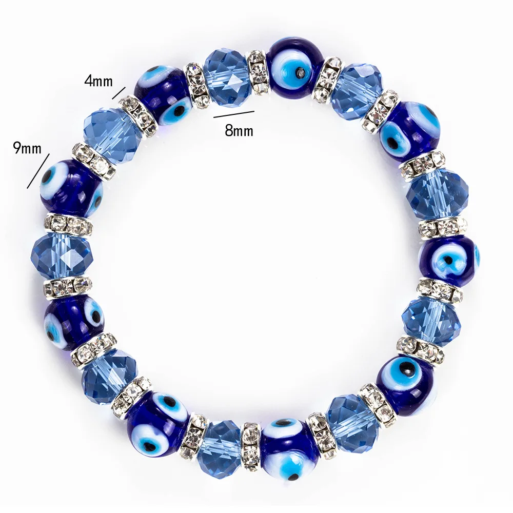 Evil Eye Lucky Bracelet Amulet Nazar Turkey Blue Crystal Beads Couple Bracelet For Women Girl Adjustable Fashion Jewelry