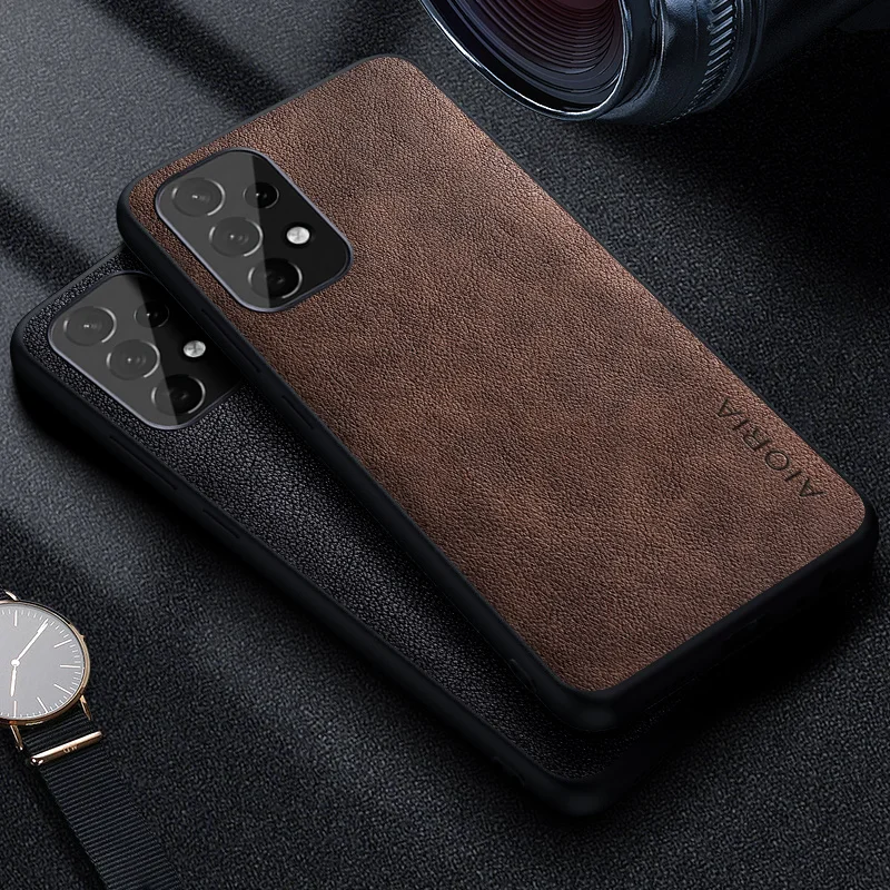 Premium Luxury Leather Retro Business Phone Case - Solid Color Cover