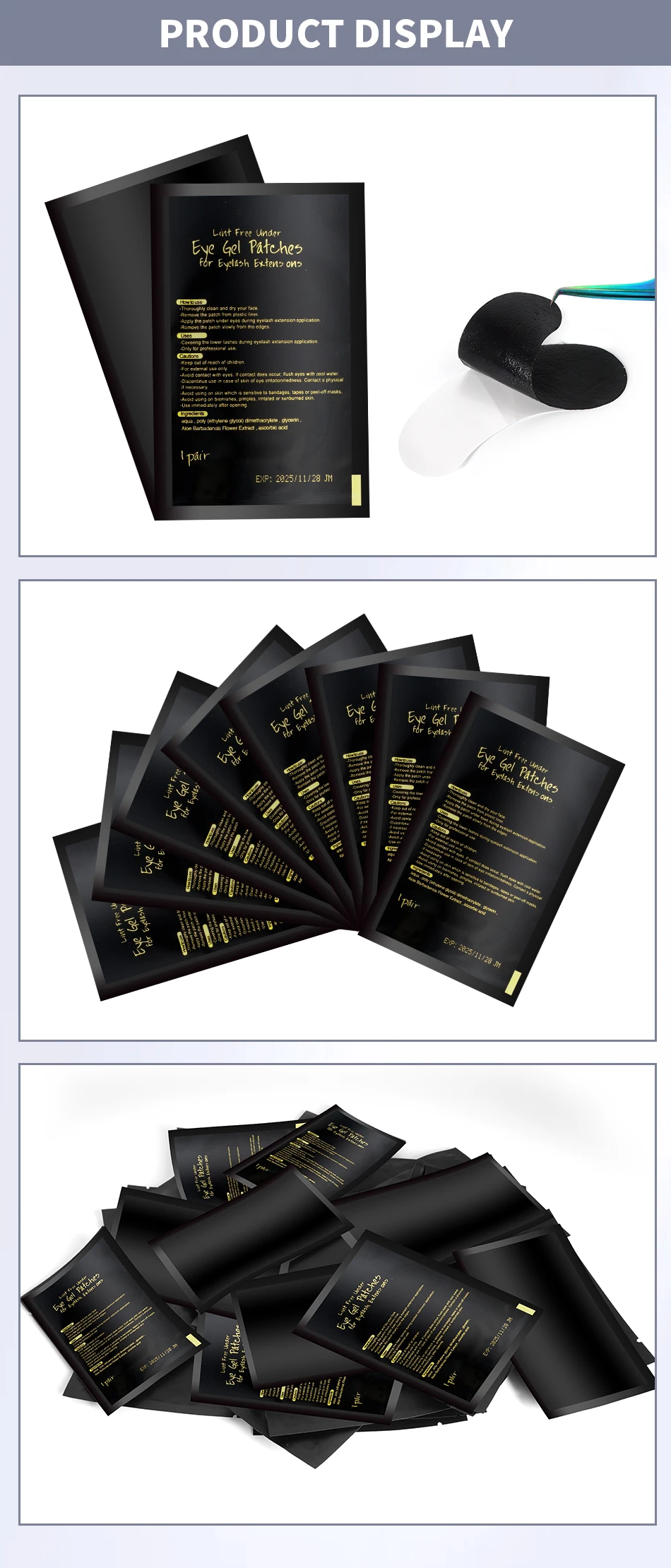 Description Picture 6 of item50pairs Padding UV Black Patches Eyelash Extension Eye Gel Patches Hydrogel Patch Eyelashes Makeup Stickers