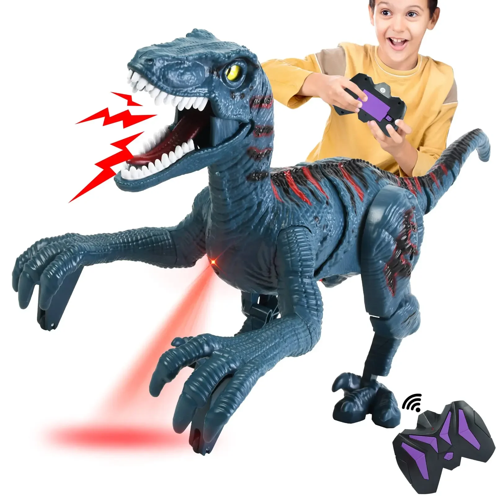 Remote Control Dinosaur Toys for Kids 8CH 2.4GHz Robot Walking Roaring Dinosaur Simulation Velociraptor Gifts for Boys 3-5