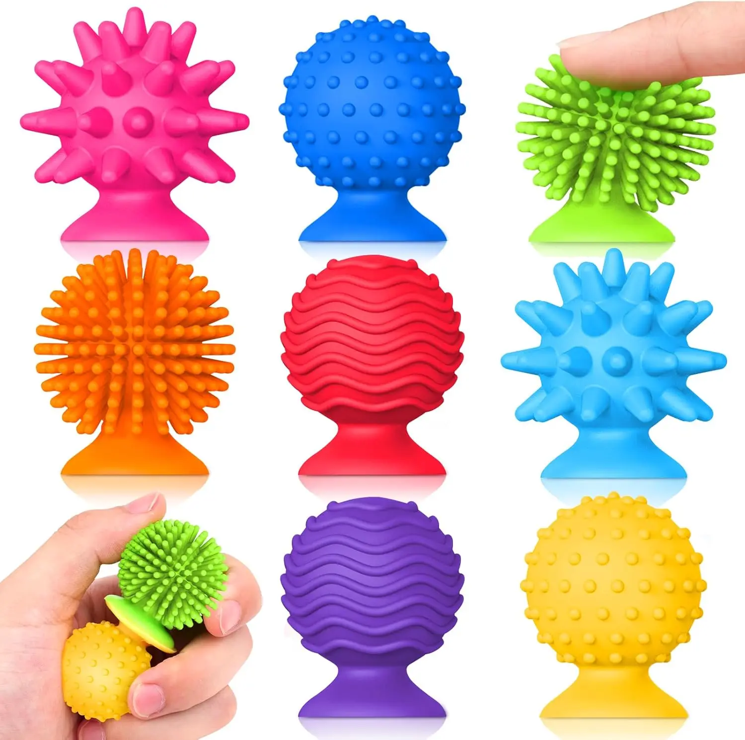 8 Piece Set of Silicone Soft Sensory Fidget Toys with Texture Suction Cups Squishy Stress Relief Toys Activities Gift