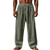 2025 New Men's Cotton and Linen Casual Pants Simple and Comfortable Straight Leg Pants Waist Drawstring Plus Size Looser 4