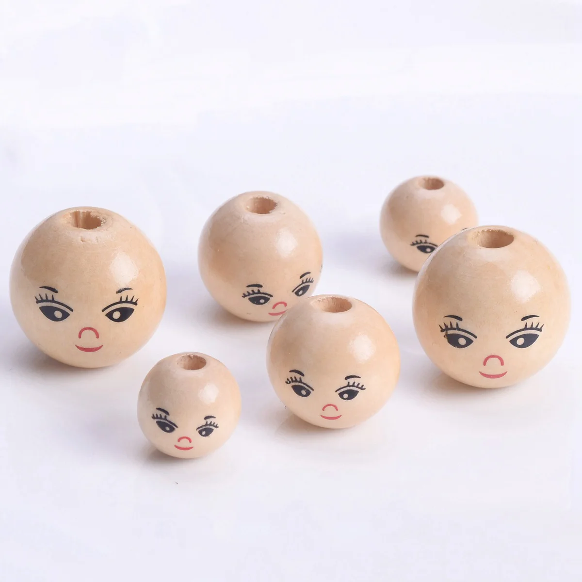 10pcs Round Girl Face Painting 14mm 18mm 22mm Natural Wood Loose Woodcraft Beads For Handcraft DIY Jewelry Making fairy girl round drill diamond painting 35 35cm
