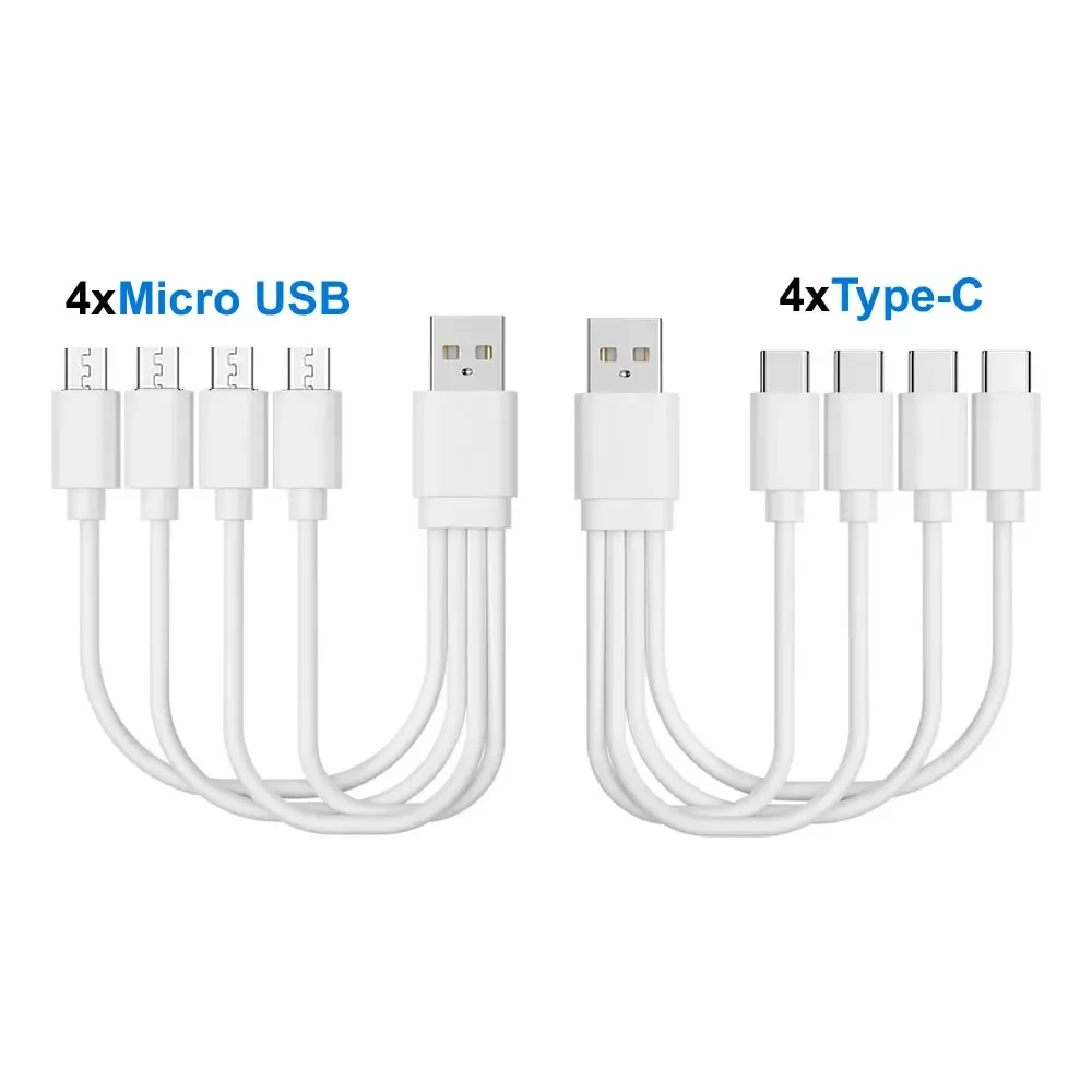 Compact 4-in-1 Multi Charging USB Cable - 20cm, USB-C & Micro USB, 5V 2A