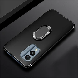 360° Magnetic Ring Stand Soft Silicone Matte Phone Case - Universal Bumper Cover for Nokia C12 Plus (Black)