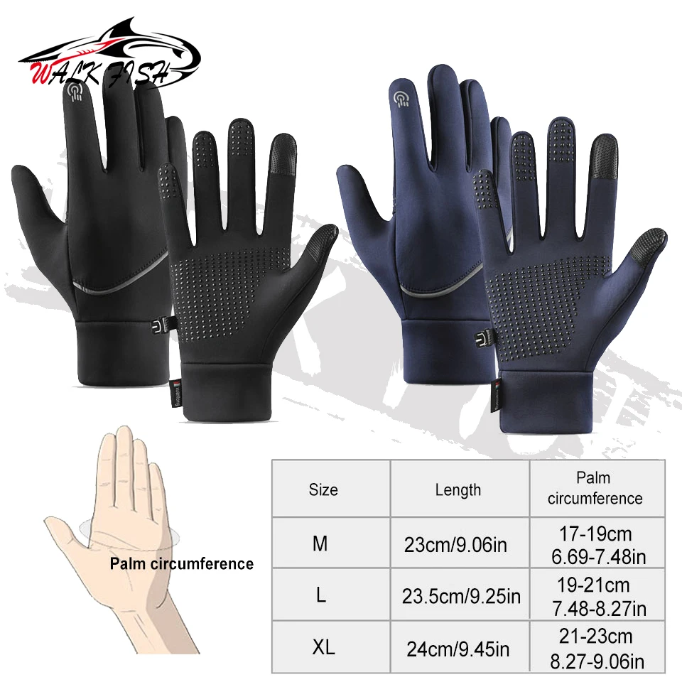 WALK FISH Waterproof Fishing Gloves Anti-slip Touch Screen Winter Outdoor Keep Warm Windproof Unisex Plus Velvet Riding Gloves