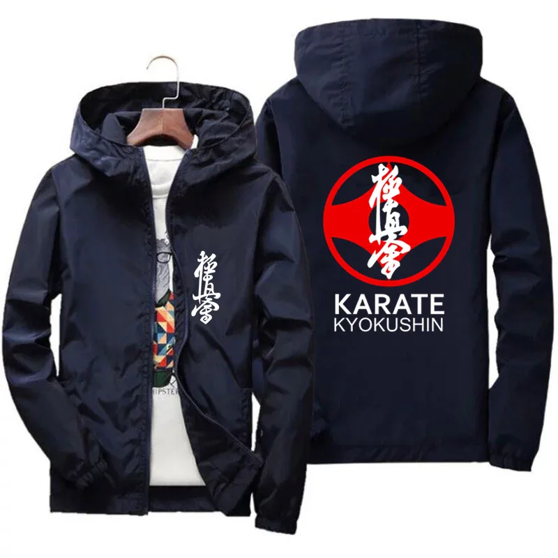 

Men's Bomber Jacket Kyokushin Karate Symbol And Kanji Plus Size Thin Casual Windbreaker Hood Slim Fit Pilot Coat Clothing 5XL