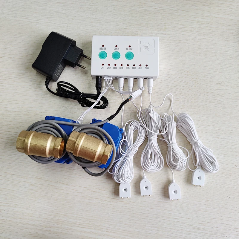 

Water Leak Detector De Fugas De Agua With 2pcs DN15 , DN20 Smart Valve 4pcs 6-meters Water Sensor For Water Overflow Protection