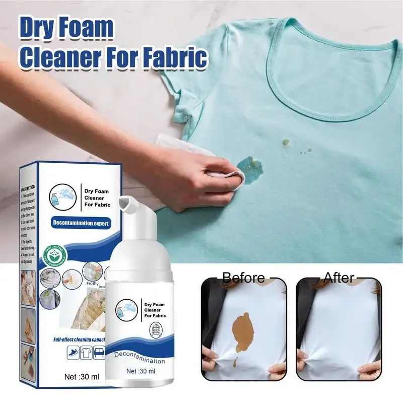 30ml Laundry Stain Remover Rinse-Free Dry Foam Cleaner for Fabric Clothes Oil Stain Remover Multi-purpose Removes