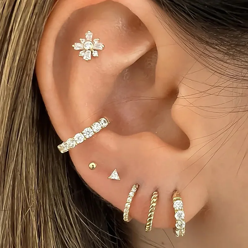 1PC Y2k Ohr Knorpel Piercing Mini Blume Stud Ohrring Für Frauen Zarte CZ Edelstahl Helix Daith Tragus Earing schmuck – Detail 10