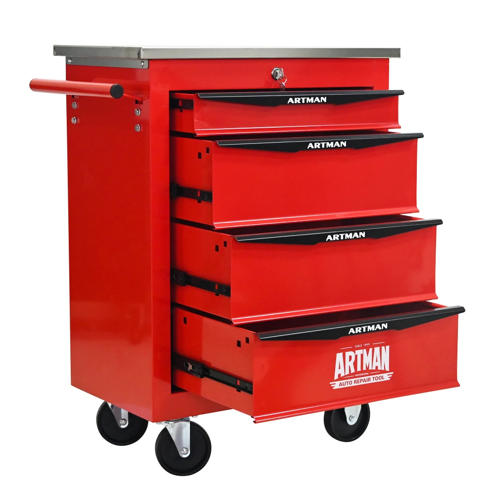 Multifunktionaler Werkzeugwagen mit 4 Schubladen und Rädern, Metallrollen-Werkzeugwagen, Aufbewahrung für Garage, Werkstatt, Lager, Reparaturwerkstatt – Detail 39