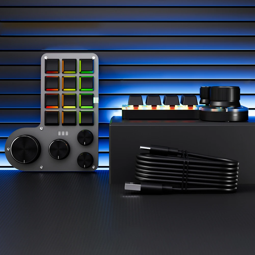 게이머 및 디자이너용 미니 기계식 키보드 핫스왑, 복사 붙여넣기, USB 유선, 블루투스 호환, RGB 단추, 12 키, 4 노브