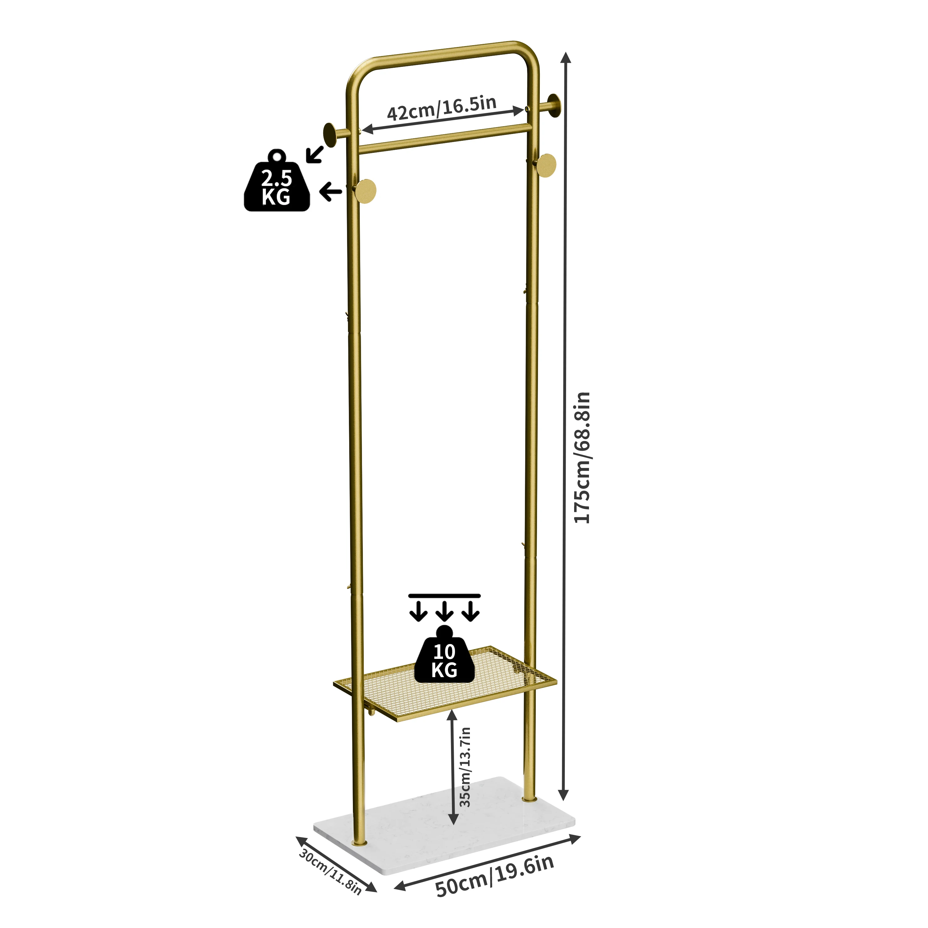 Corner Clothes Stand Freestanding Golden Metal Coat Rack Entryway Garment Stand with 4 Hooks for Home Clothes Organization