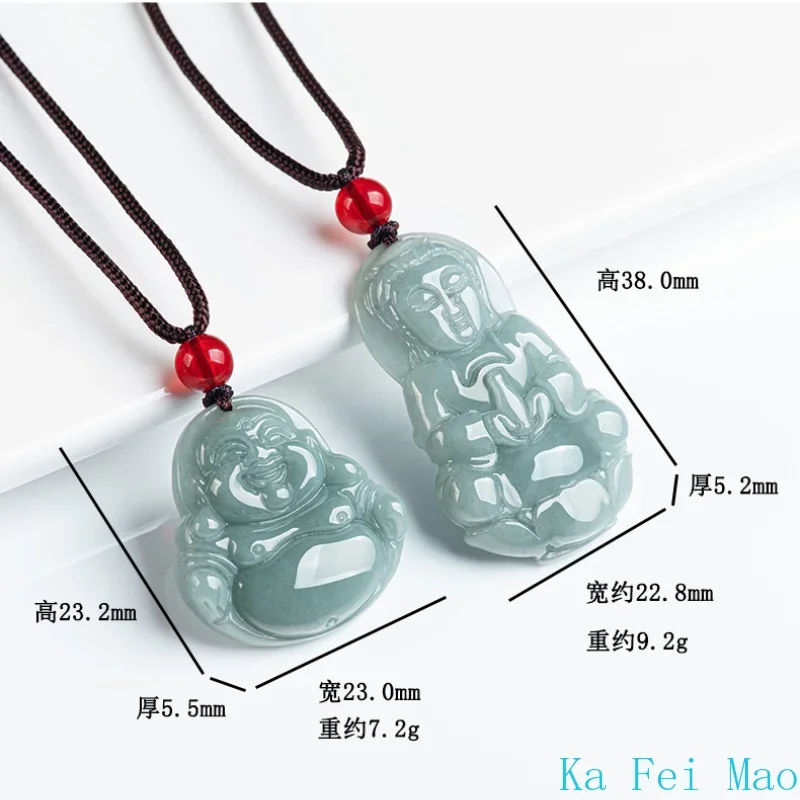 Natural A-grade Jade Blue Water Medium Guanyin Buddha Statue Pendant Necklace pendant necklace For Men's Gifts Women's Ice Jadeite Charms Jewelry
